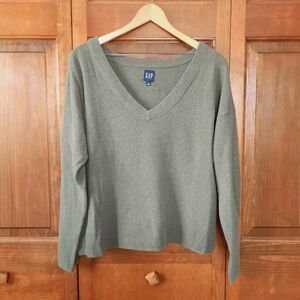 🛍 Gap Cashmere Like V-neck Olive Heather Pullover Sweater Size Large